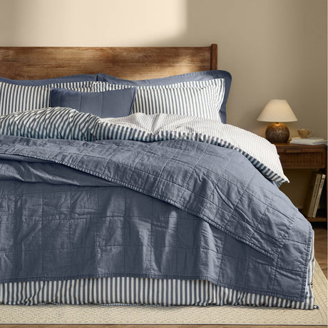 Hebden Percale Cotton Bedspread - Denim Blue