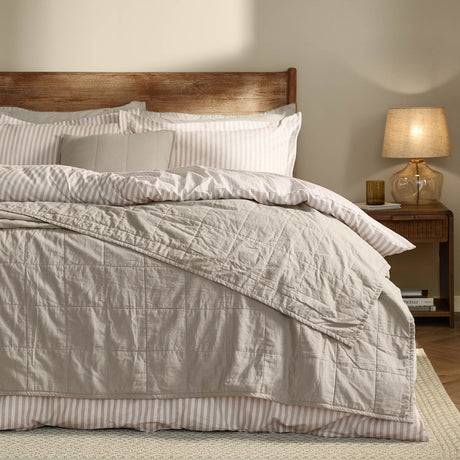 Hebden Percale Cotton Bedspread - Stone