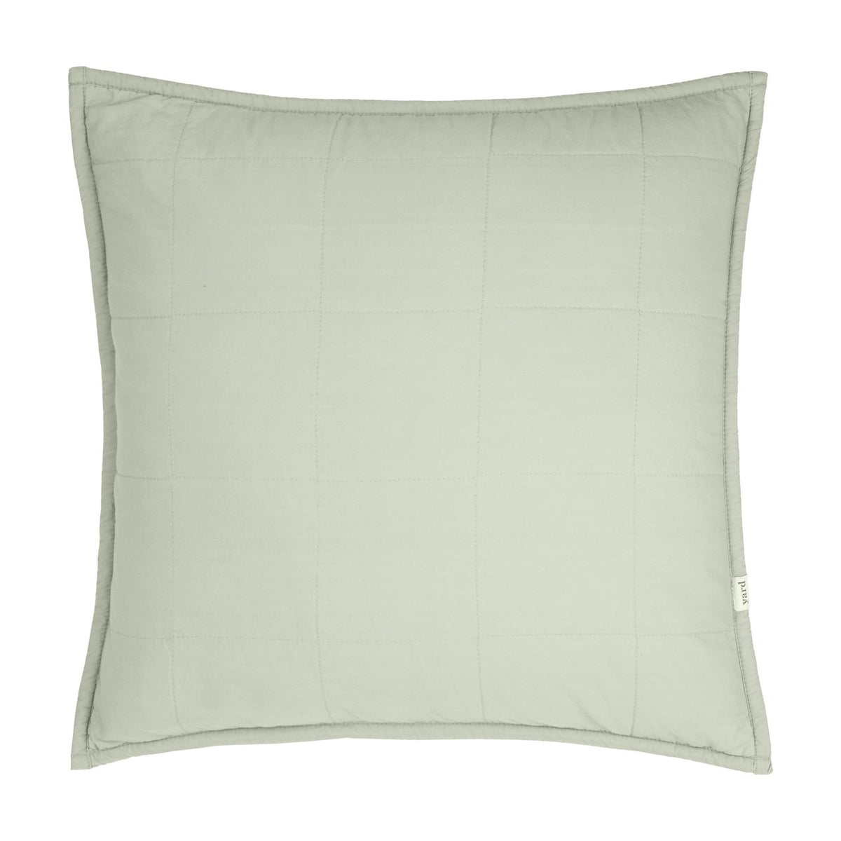 Hebden Percale Cotton Cushion in Bay Green, a square quilted cushion with grid stitching creating raised squares, shown on a plain white background.
