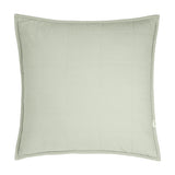 Hebden Percale Cotton Cushion in Bay Green, a square quilted cushion with grid stitching creating raised squares, shown on a plain white background.