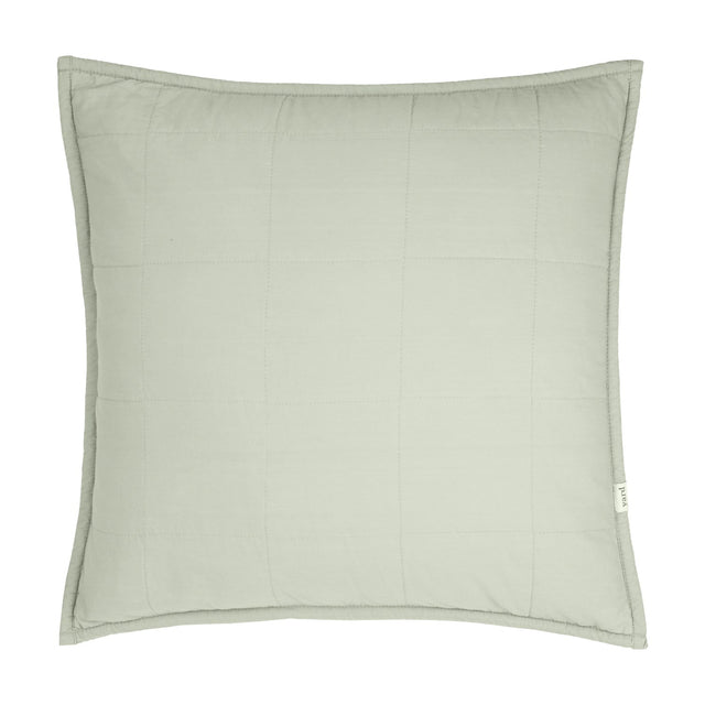 Hebden Percale Cotton Cushion in Bay Green, a square quilted cushion with grid stitching creating raised squares, shown on a plain white background.