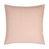 Hebden Percale Cotton Cushion in Cotta, a square pink quilted cushion with grid stitching and a slim Oxford border, shown on a plain white background.