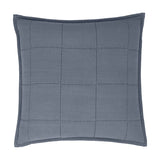 Hebden Percale Cotton Cushion in denim blue, square with grid quilting and an Oxford border edge, shown on a plain white background.