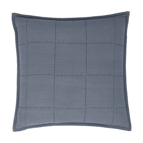 Hebden Percale Cotton Cushion in denim blue, square with grid quilting and an Oxford border edge, shown on a plain white background.