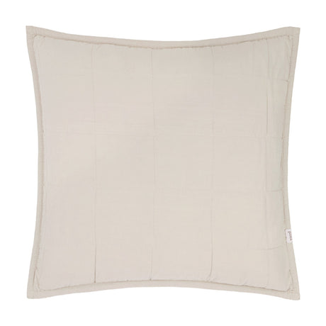 Hebden Percale Cotton Cushion in stone, square shape with quilted grid stitching, plain cotton fabric and piped edge, shown on a white background.
