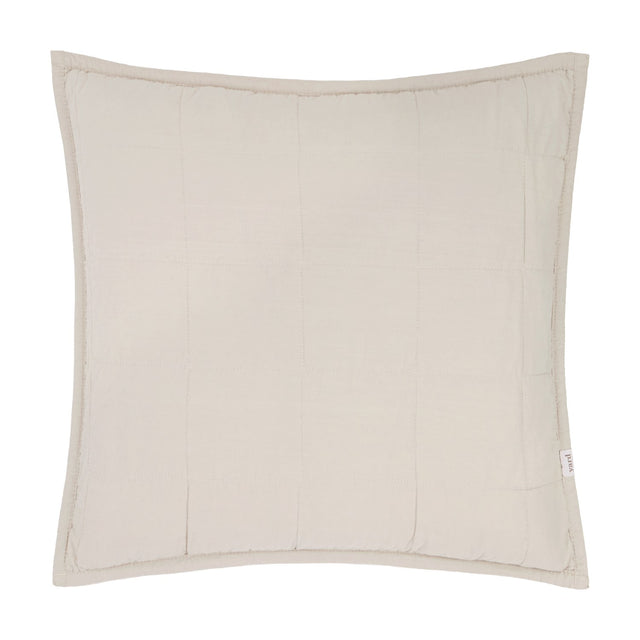 Hebden Percale Cotton Cushion in stone, square shape with quilted grid stitching, plain cotton fabric and piped edge, shown on a white background.