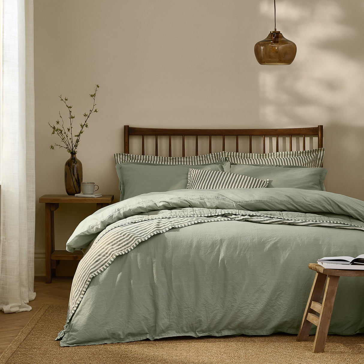 Hebden Cotton Plain Duvet Cover Set - Bay Green