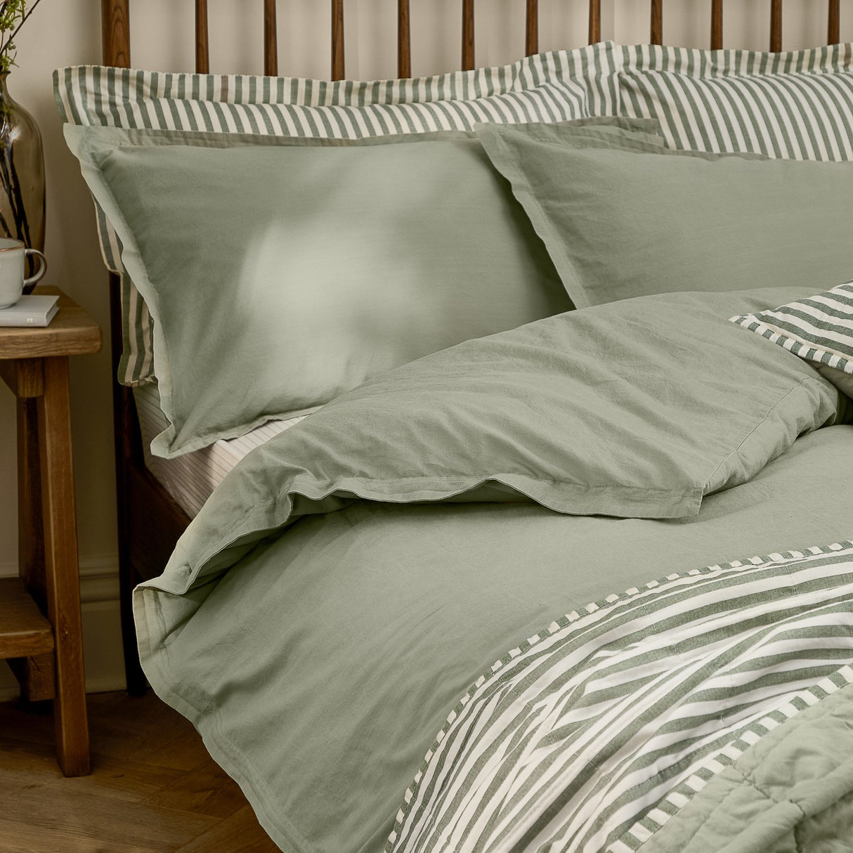 Hebden Cotton Plain Duvet Cover Set - Bay Green