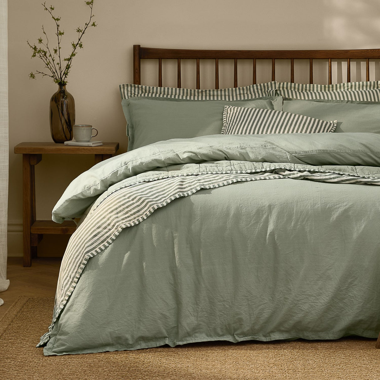 Hebden Cotton Plain Duvet Cover Set - Bay Green