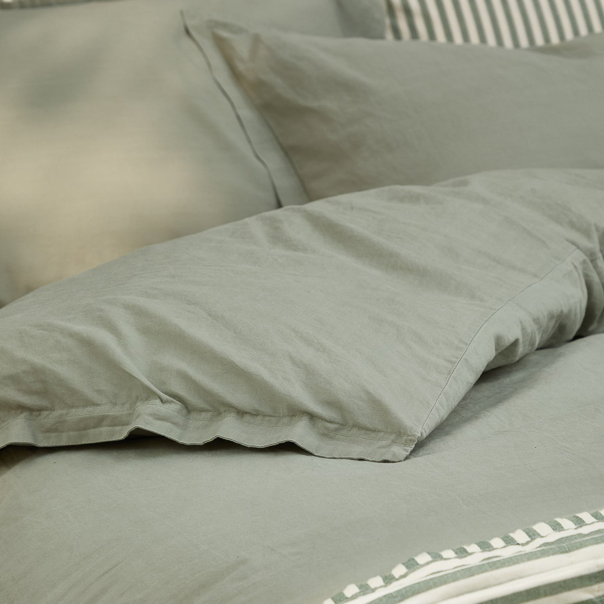 Hebden Cotton Plain Duvet Cover Set - Bay Green