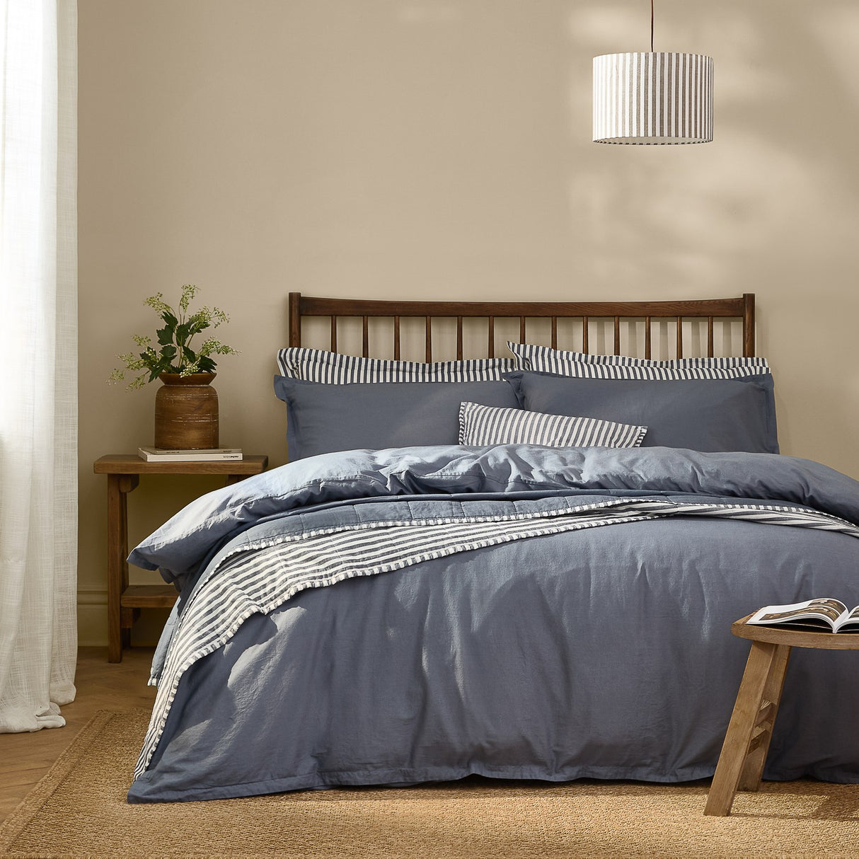 Hebden Cotton Plain Duvet Cover Set - Denim Blue