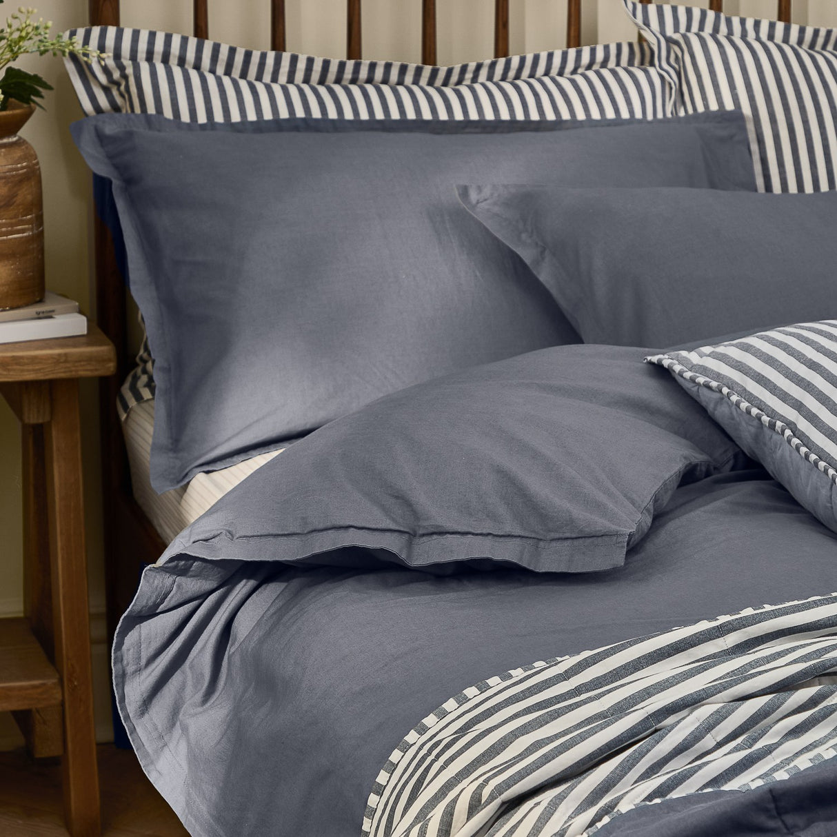 Hebden Cotton Plain Duvet Cover Set - Denim Blue