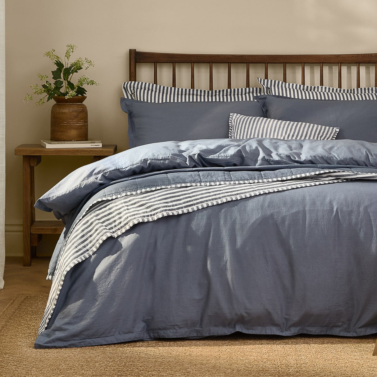 Hebden Cotton Plain Duvet Cover Set - Denim Blue