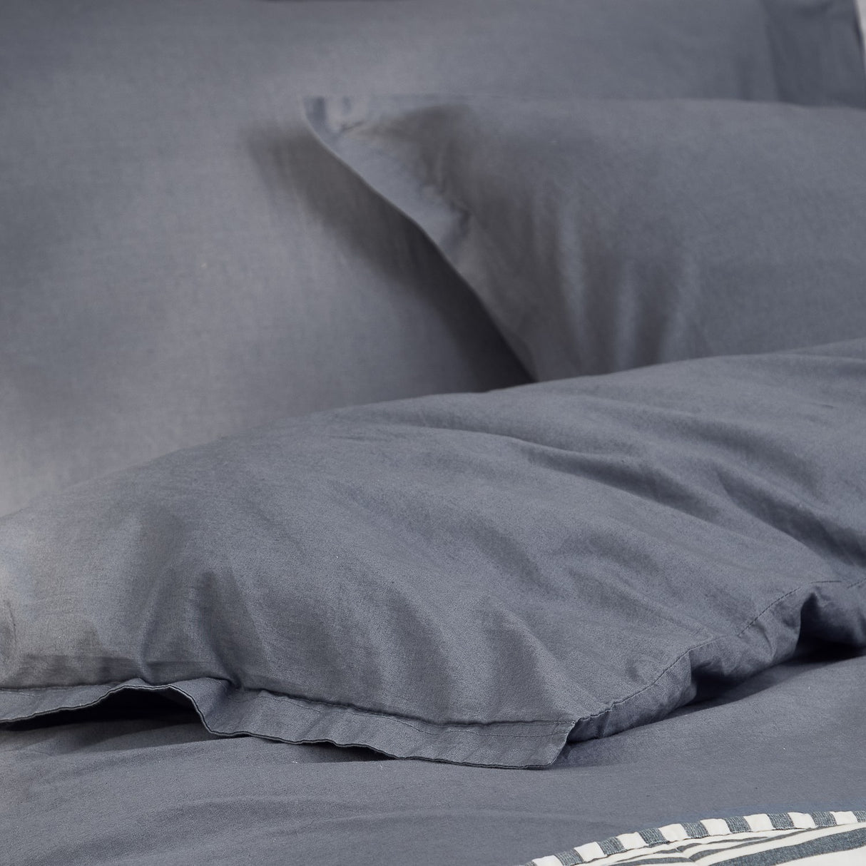 Hebden Cotton Plain Duvet Cover Set - Denim Blue