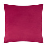 Square velvet cushion in solid magenta-pink with a smooth, plain front and matching piped edge, shown against a plain white background.