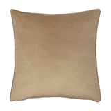 Inca Velvet Linen Cushion in mocha, shown reverse side with plain velvet-feel finish and matching piped edge, on a white background.
