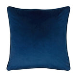 Inca Jacquard Velvet Cushion in Royal blue, showing the plain velvet reverse with piped edging on a white background.