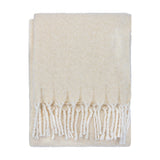 Isla Plain Polyester Throw in cream, folded to show its woven texture and twisted tassel fringe, set against a plain white background.