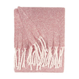 Isla Plain Polyester Throw in Heather, a folded dusky pink woven blanket with a flecked two-tone finish and long white tasselled fringe, shown on a plain white background.