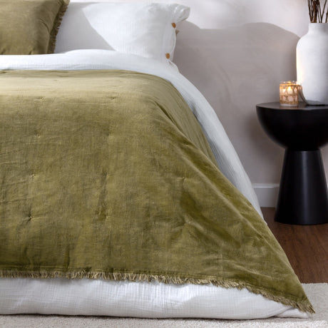 Jaye Velvet Cotton Bedspread - Moss