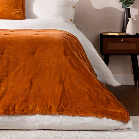 Jaye Velvet Cotton Bedspread - Rust