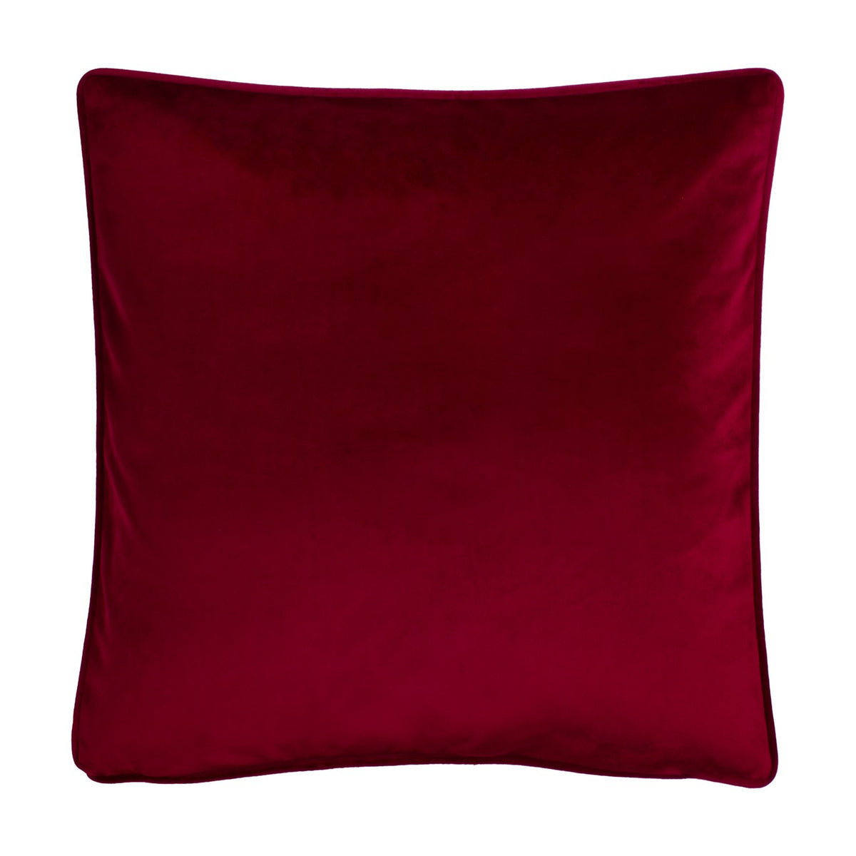 Square velvet cushion in plain red, plain velvet reverse shown, 43 x 43cm size, from the Jolly Santa Plain Velvet Cushion set, on a white background.