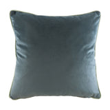 Reverse side of the Jungle Leopards Animal Velvet Cushion, showing a plain petrol-blue velvet finish with contrast piping, photographed on a white background.