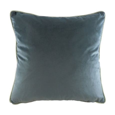 Reverse side of the Jungle Leopards Animal Velvet Cushion, showing a plain petrol-blue velvet finish with contrast piping, photographed on a white background.