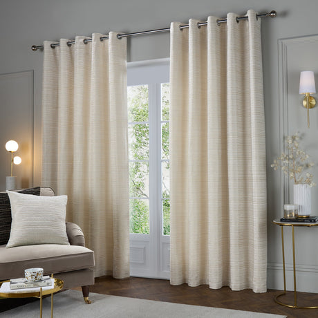Jupiter Chenille Fully Lined Eyelet Curtains - Ivory/Gold