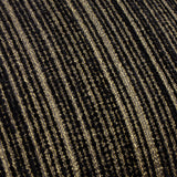 Close-up of the Jupiter Jacquard Chenille Cushion in black and gold, showing fine diagonal ridged stripes in a textured chenille weave with pearlescent gold detailing.