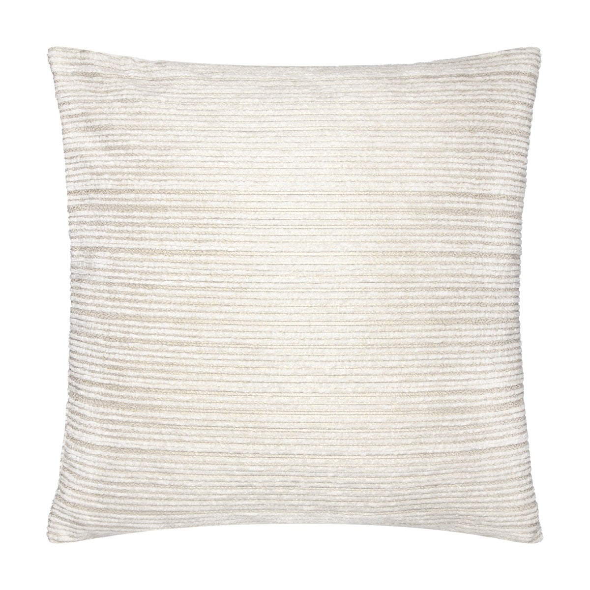 Jupiter Jacquard Chenille Cushion in ivory, square with fine corded ridged texture and subtle gold sheen, shown on a plain white background.