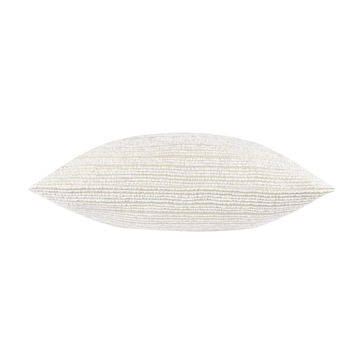 Jupiter Jacquard Chenille Cushion in ivory, shown lengthways with ridged corded texture and subtle horizontal striping, on a plain white background.