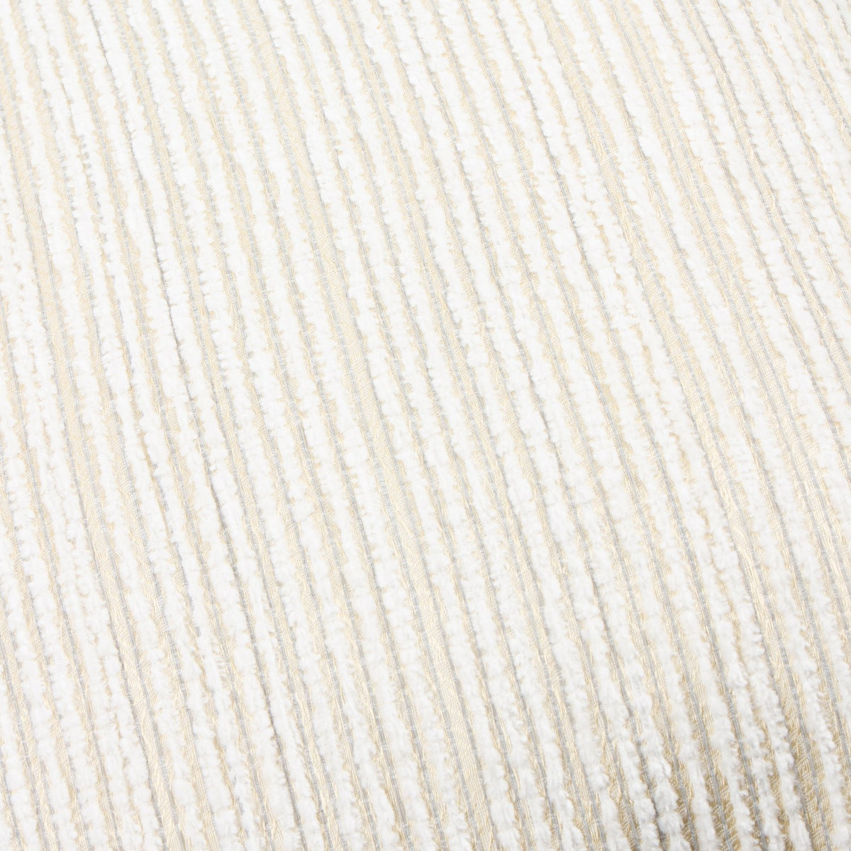 Close-up of the Jupiter Jacquard Chenille Cushion in ivory, showing ridged chenille texture with fine gold striped detailing.