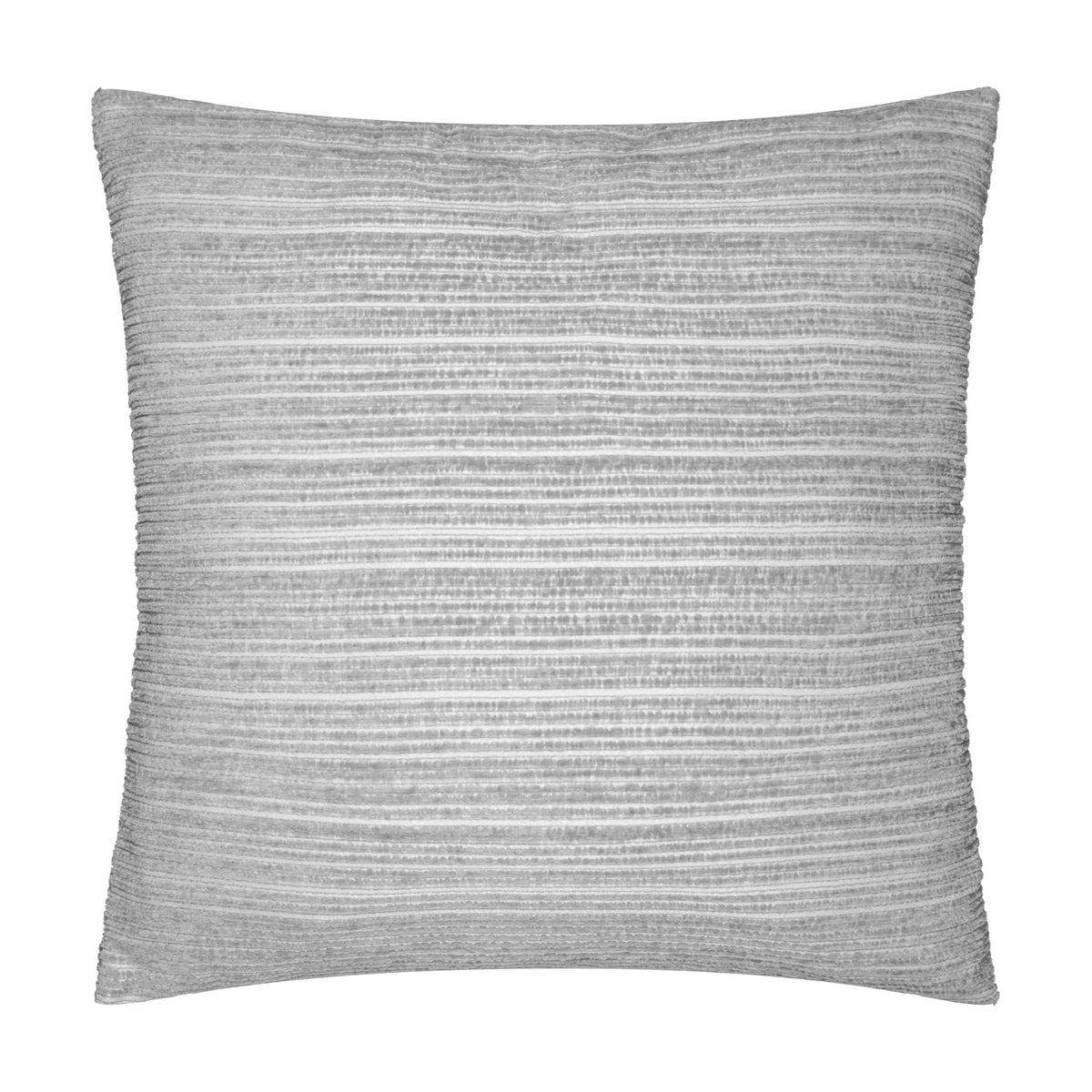 Jupiter Jacquard Chenille Cushion in Silver, square with fine horizontal ribbed stripe texture, shown on a plain white background.