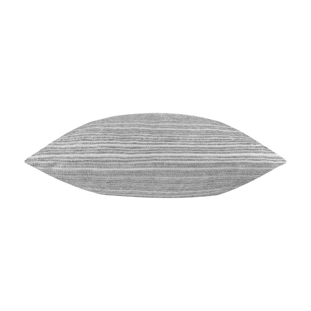 Jupiter Jacquard Chenille Cushion in silver, shown corner-to-corner on a plain white background with fine horizontal striped texture and a soft brushed finish.