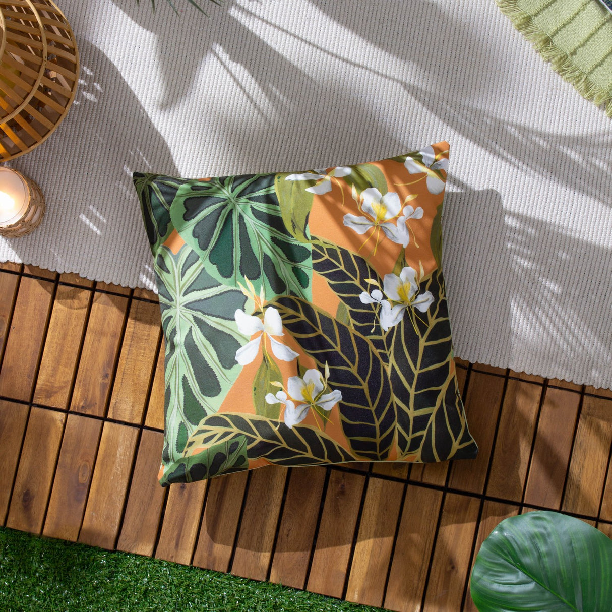 Kali Leaves Reversible Polyester Cushion - Multicolour