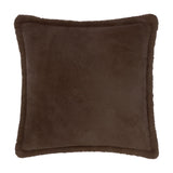 Kallu Plain Faux Fur Cushion in chocolate brown, square with a flanged edge and dense short-pile fur on both faces, shown on a plain white background.