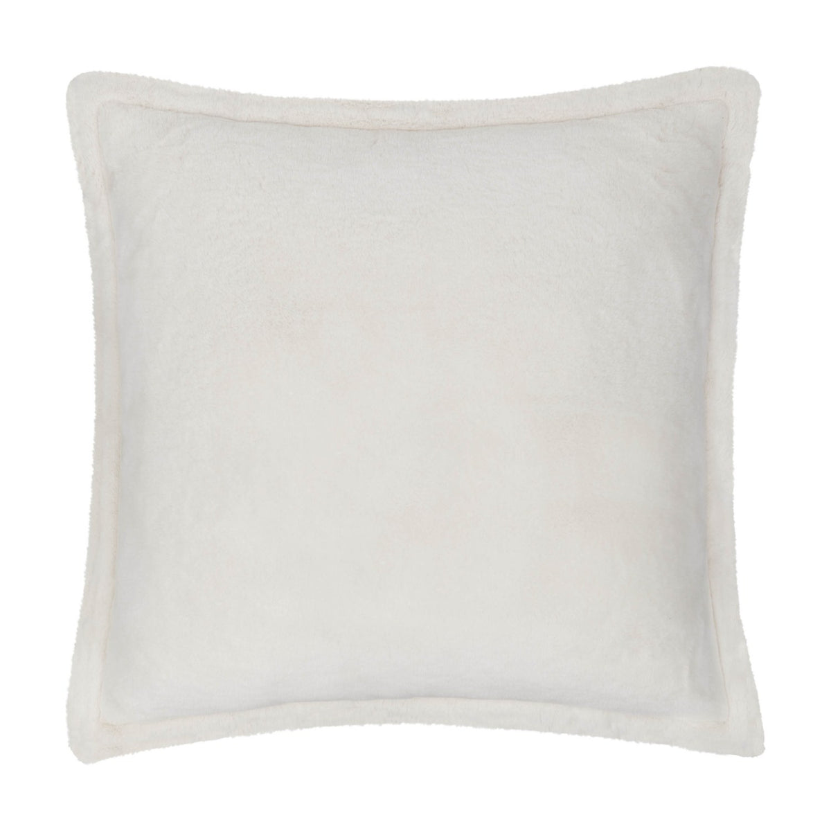 Kallu Reversible Faux Fur Cushion in ecru, a square 45 x 45cm design with deep even pile and an Oxford flange border, shown on a plain white background.