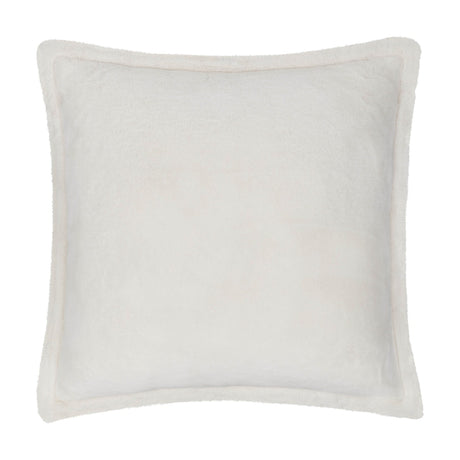 Kallu Reversible Faux Fur Cushion in ecru, a square 45 x 45cm design with deep even pile and an Oxford flange border, shown on a plain white background.