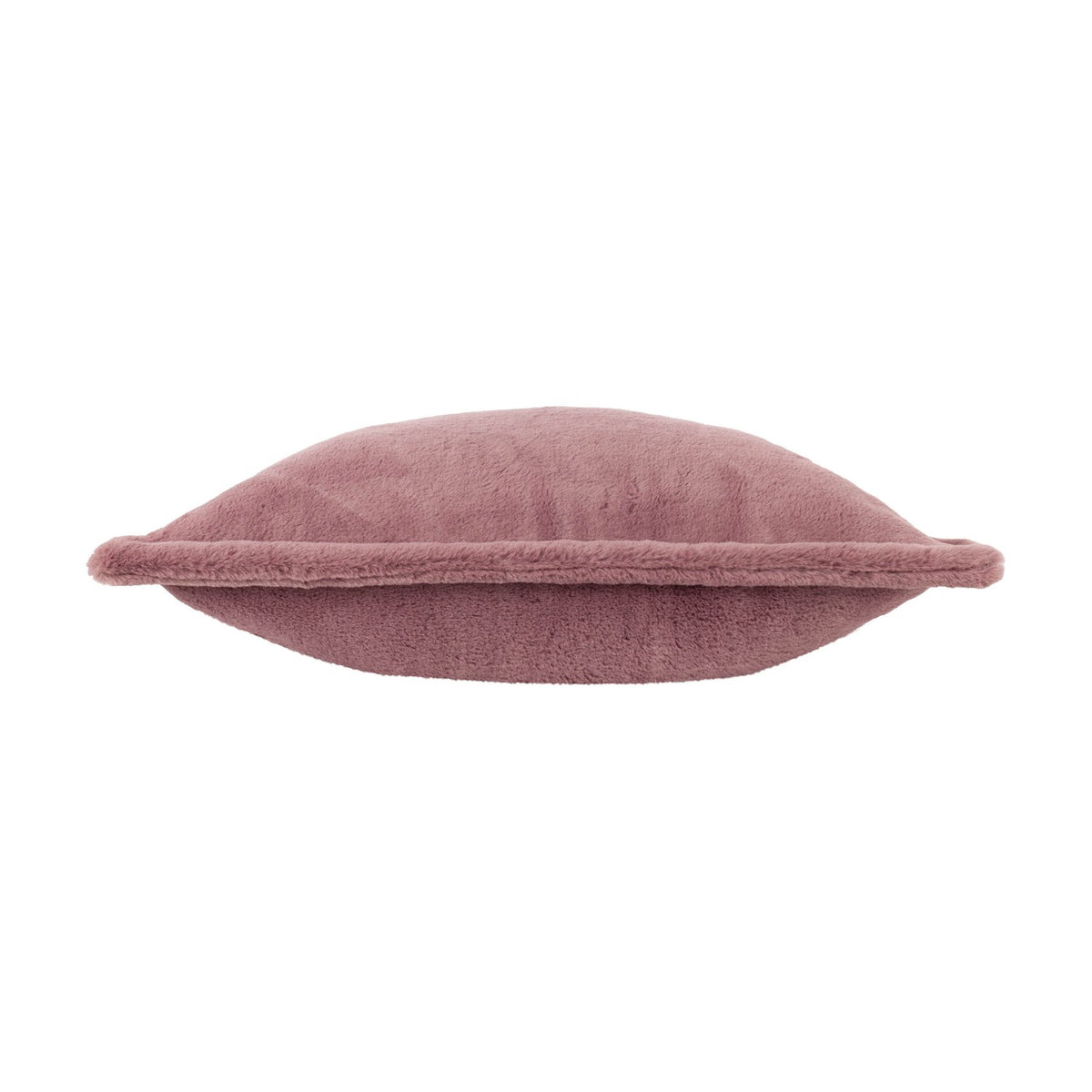 Kallu Reversible Faux Fur Cushion in mulberry, shown side-on with dense brushed pile and a flat Oxford flange border, photographed on a plain white background.