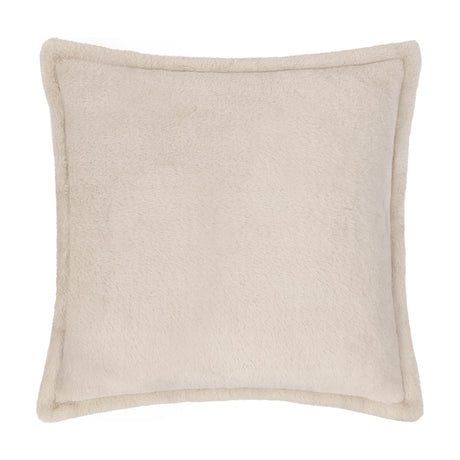 Kallu Reversible Faux Fur Cushion in natural beige, square shape with plush pile and Oxford flange border, shown on a plain white background.