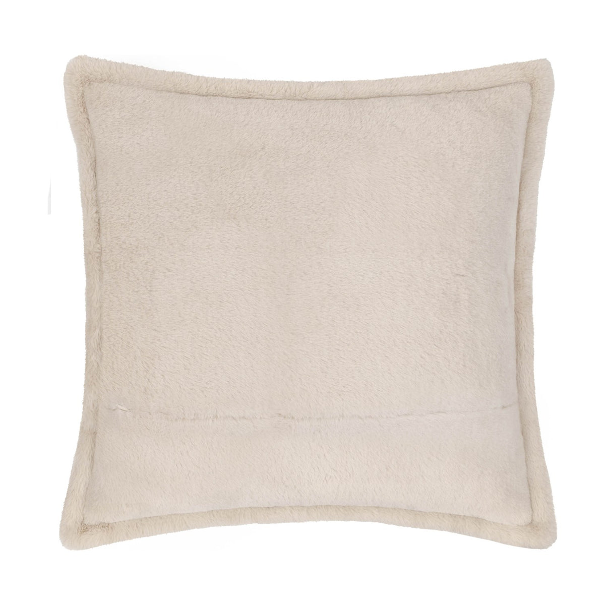 Kallu Reversible Faux Fur Cushion in natural beige, square shape with plush pile and flat Oxford flange border, shown on a plain white background.
