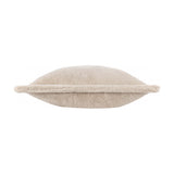Side view of the Kallu Reversible Faux Fur Cushion in natural beige, showing plush pile texture and flat Oxford flange edging, on a plain white background.