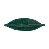 Kallu Plain Faux Fur Cushion in needle green, shown edge-on with plush pile texture and a raised border seam, set against a plain white background.