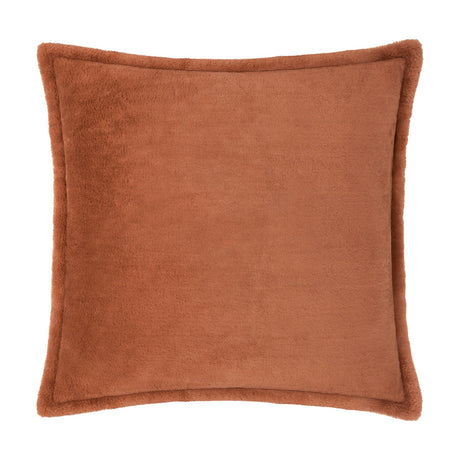Kallu Reversible Faux Fur Cushion in rust orange, square with a flanged edge and dense plush pile on both sides, shown on a plain white background.