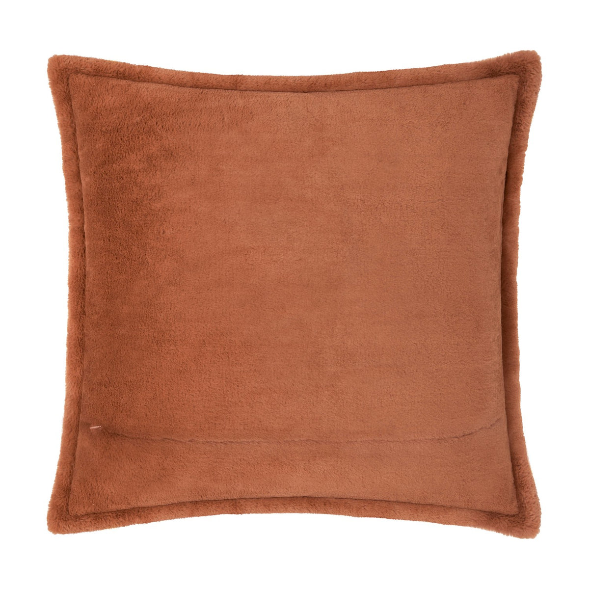 Kallu Reversible Faux Fur Cushion in rust orange, square shape with plush pile on both sides, shown against a plain white background.