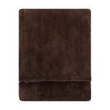 Kallu Plain Faux Fur Throw in chocolate brown, folded to show its dense double-sided pile and flat woven edge border, on a plain white background.