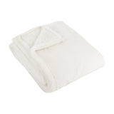 Kallu Reversible Faux Fur Throw in Ecru, folded showing its soft double-sided pile in cream polyester, set against a plain white background.