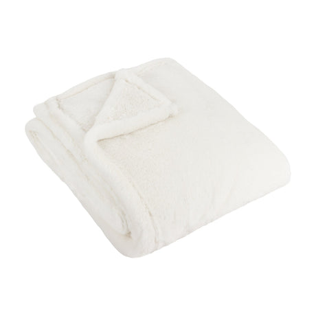 Kallu Reversible Faux Fur Throw in Ecru, folded showing its soft double-sided pile in cream polyester, set against a plain white background.