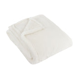 Kallu Reversible Faux Fur Throw in Ecru, folded to show its soft double-sided pile and bound edge, photographed against a plain white background.